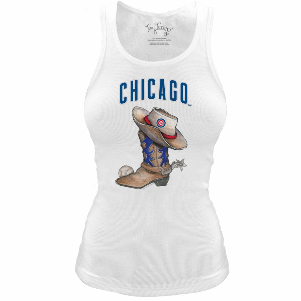 Chicago Cubs Tiny Turnip Women's Fitted Vintage Cowboy Boot Tri-Blend Tank Top - MLB