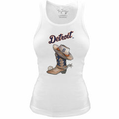 Detroit Tigers Tiny Turnip Women's Fitted Vintage Cowboy Boot Tri-Blend Tank Top - MLB
