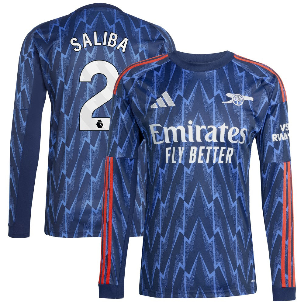 William Saliba Arsenal 2025/26 Away Replica Long Sleeve Player Jersey Blue | Adidas cheap