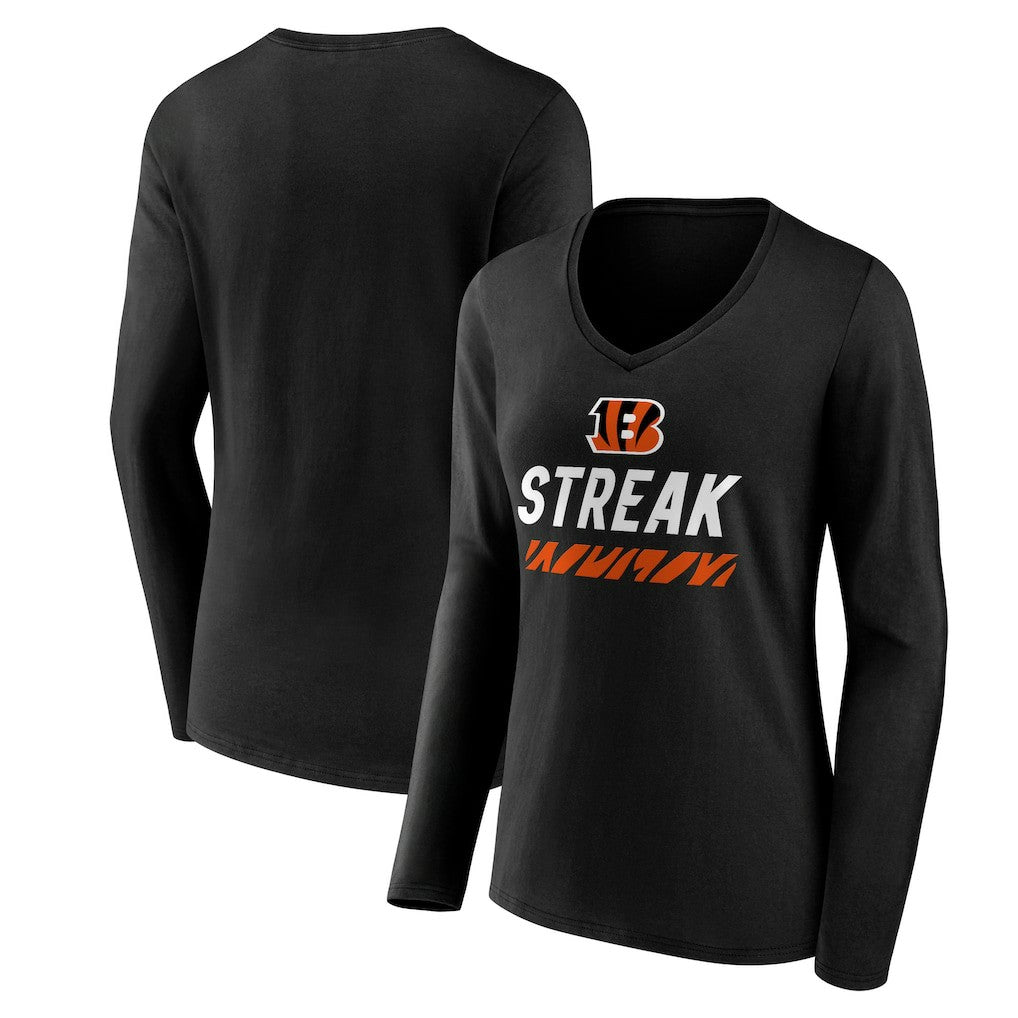 Cincinnati Bengals Women's Streak V-Neck Long Sleeve T-Shirt Black | NFL