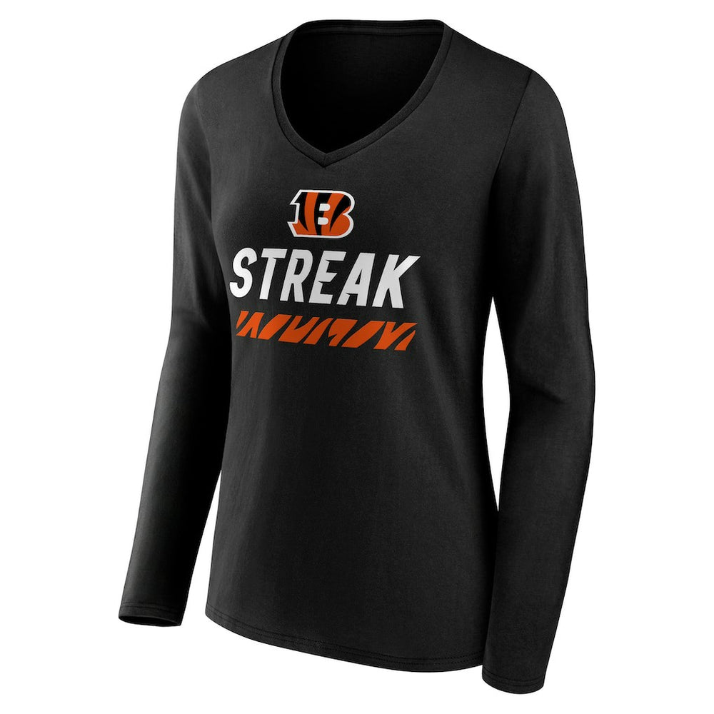 Cincinnati Bengals Women's Streak V-Neck Long Sleeve T-Shirt Black | NFL