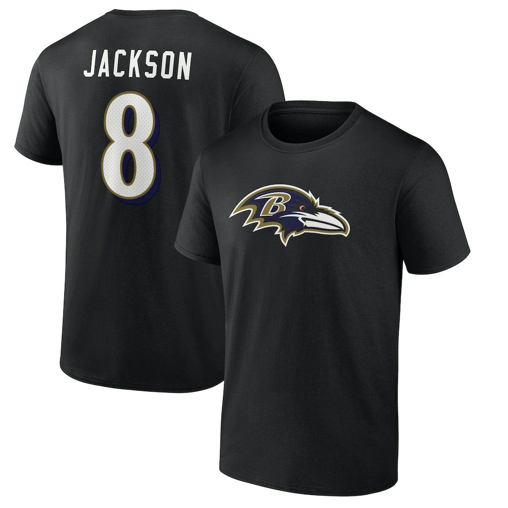 Lamar Jackson Baltimore Ravens Icon Name & Number T-Shirt Black | NFL