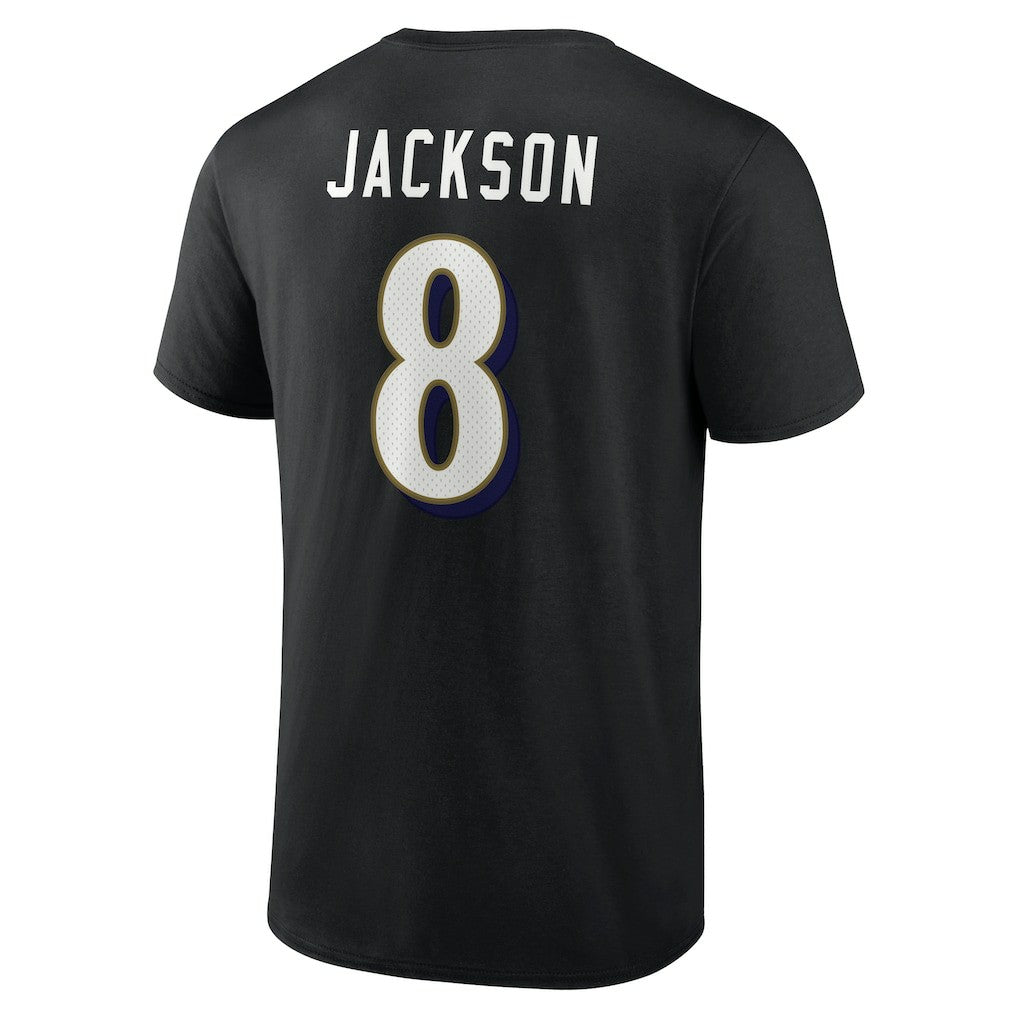 Lamar Jackson Baltimore Ravens Icon Name & Number T-Shirt Black | NFL