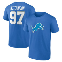 Aidan Hutchinson Detroit Lions Icon Name & Number T-Shirt Blue | NFL