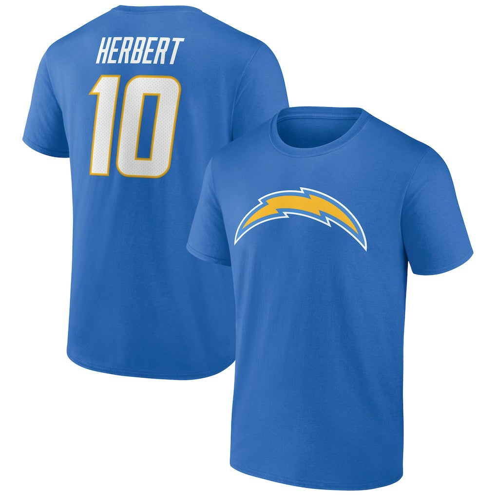 Justin Herbert Los Angeles Chargers Icon Name & Number T-Shirt Powder Blue | NFL