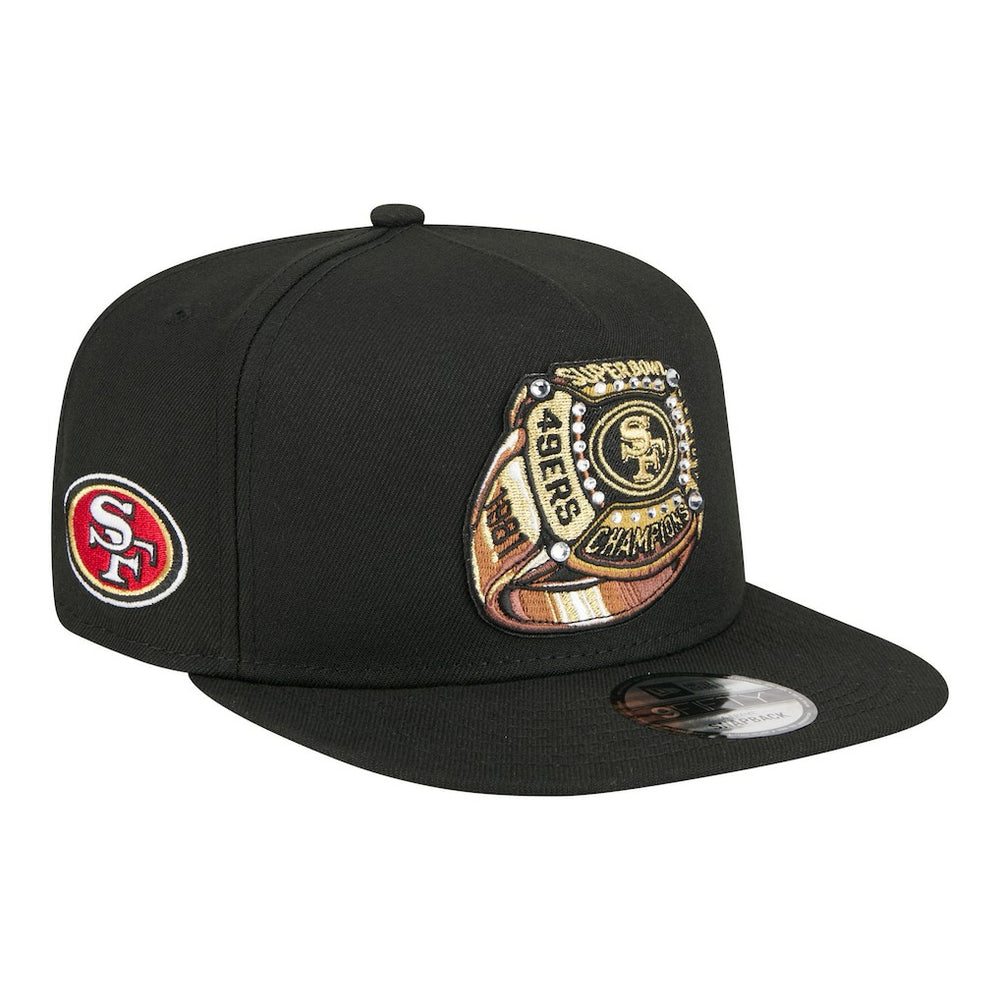 San Francisco 49ers New Era Super Bowl Ring 9FIFTY A-Frame Adjustable Hat Black | NFL