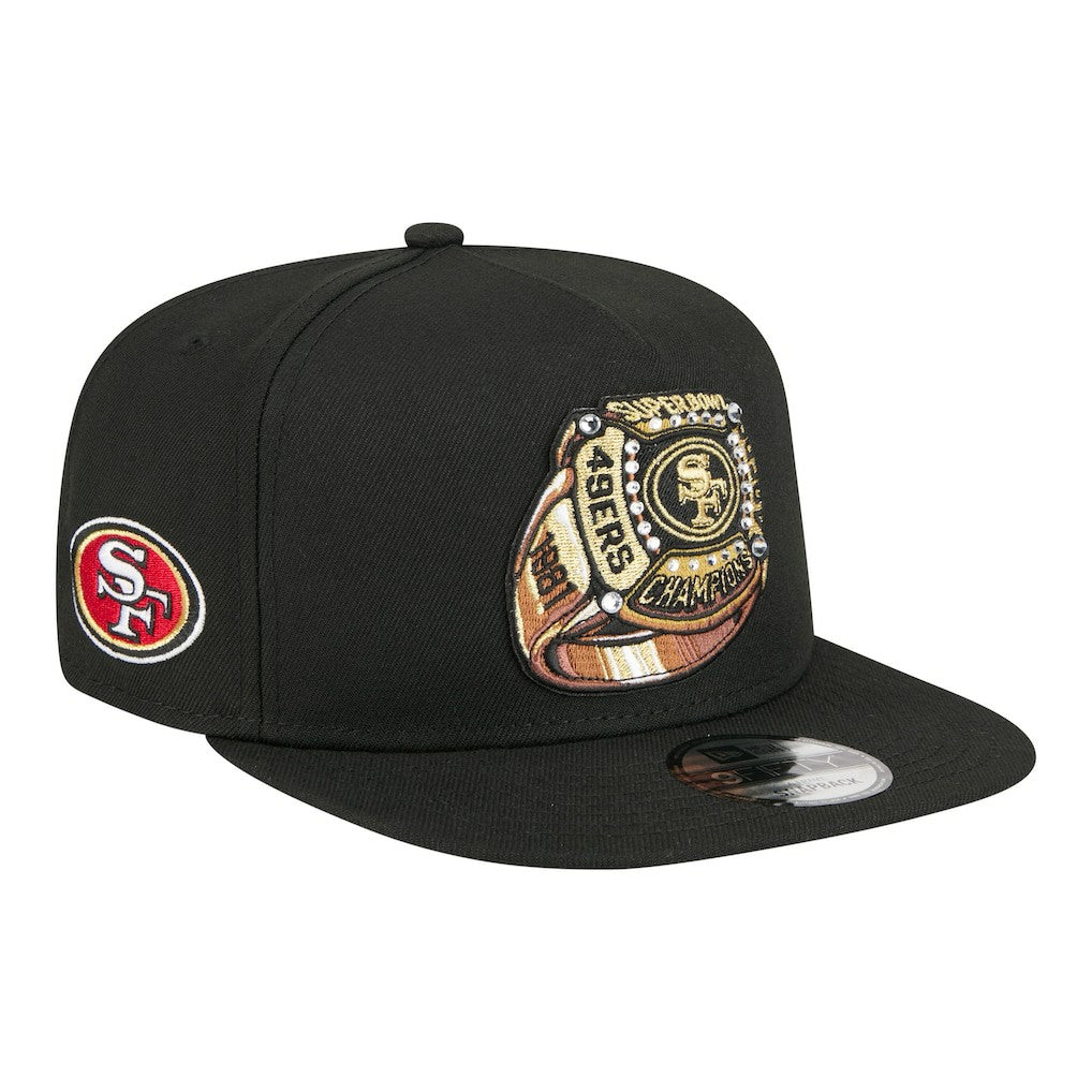 San Francisco 49ers New Era Super Bowl Ring 9FIFTY A-Frame Adjustable Hat Black | NFL