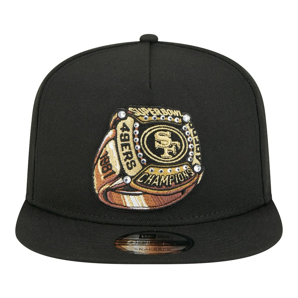 San Francisco 49ers New Era Super Bowl Ring 9FIFTY A-Frame Adjustable Hat Black | NFL