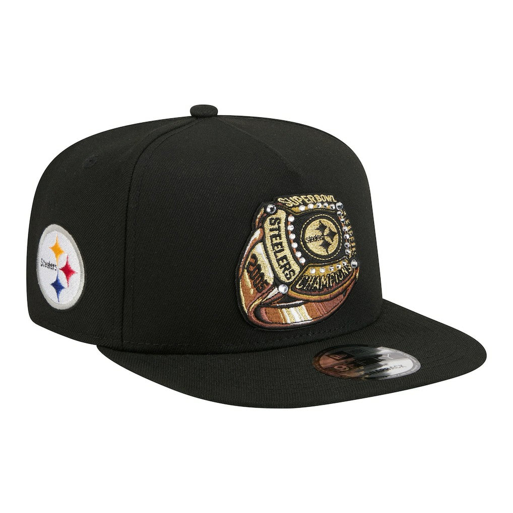 Pittsburgh Steelers New Era Super Bowl Ring 9FIFTY A-Frame Adjustable Hat Black | NFL