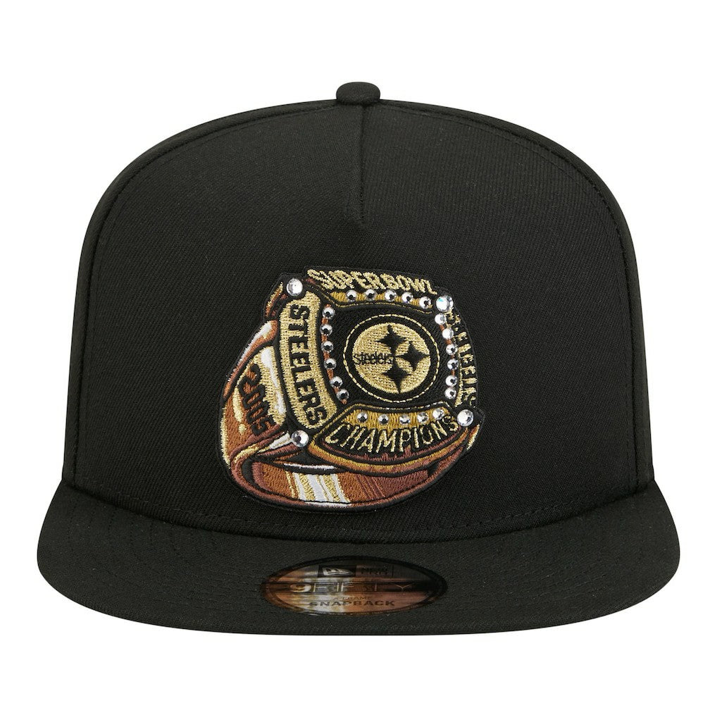 Pittsburgh Steelers New Era Super Bowl Ring 9FIFTY A-Frame Adjustable Hat Black | NFL