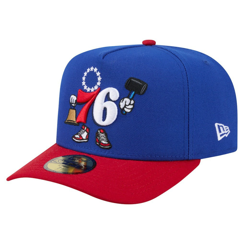 Philadelphia 76ers Injection Cartoon Logo A-Frame 59FIFTY Fitted Hat Blue - NBA