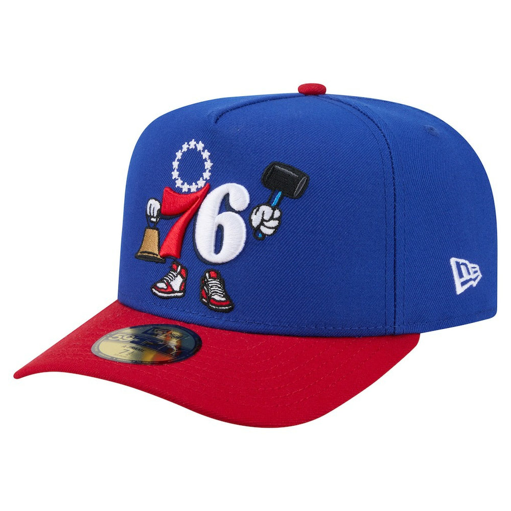 Philadelphia 76ers Injection Cartoon Logo A-Frame 59FIFTY Fitted Hat Blue - NBA