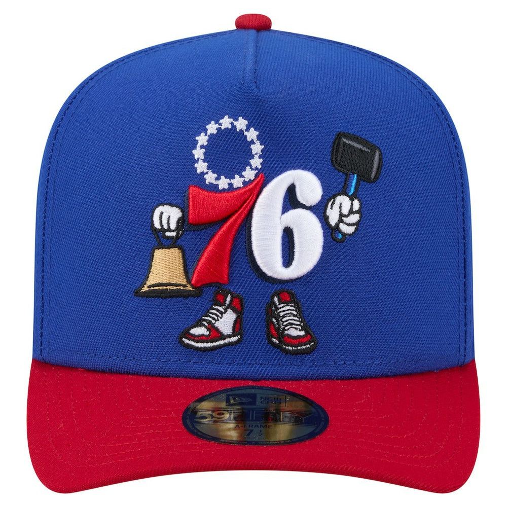Philadelphia 76ers Injection Cartoon Logo A-Frame 59FIFTY Fitted Hat Blue - NBA