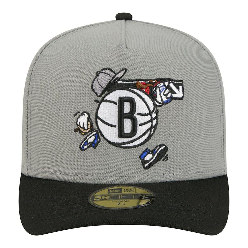 Brooklyn Nets Injection Cartoon Logo A-Frame 59FIFTY Fitted Hat Gray - NBA