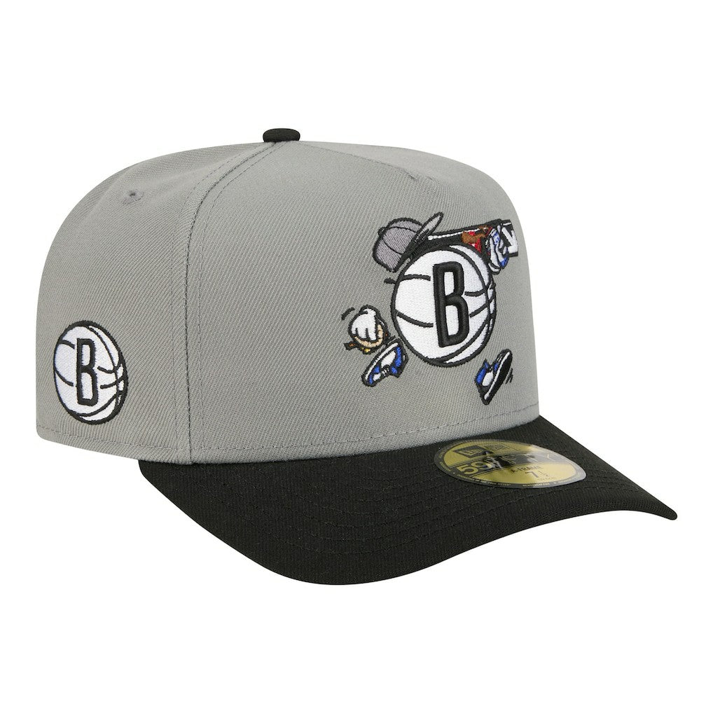 Brooklyn Nets Injection Cartoon Logo A-Frame 59FIFTY Fitted Hat Gray - NBA