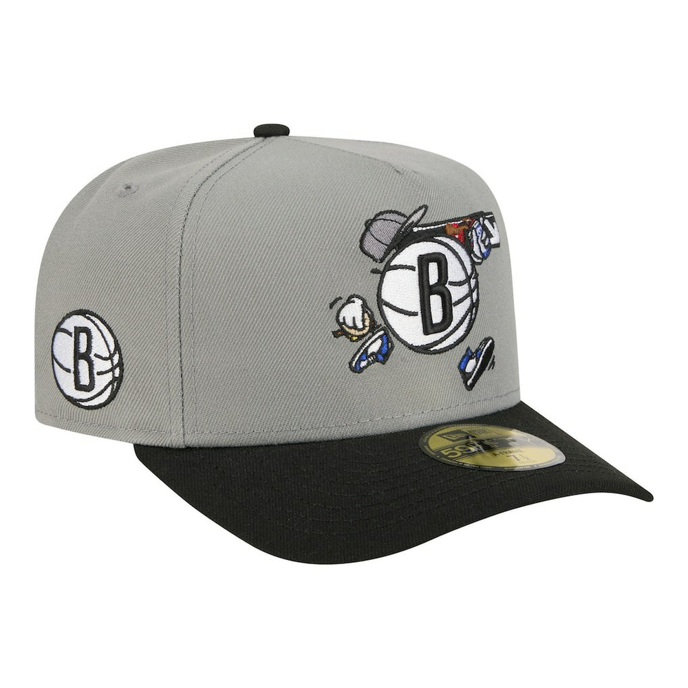 Brooklyn Nets Injection Cartoon Logo A-Frame 59FIFTY Fitted Hat Gray - NBA