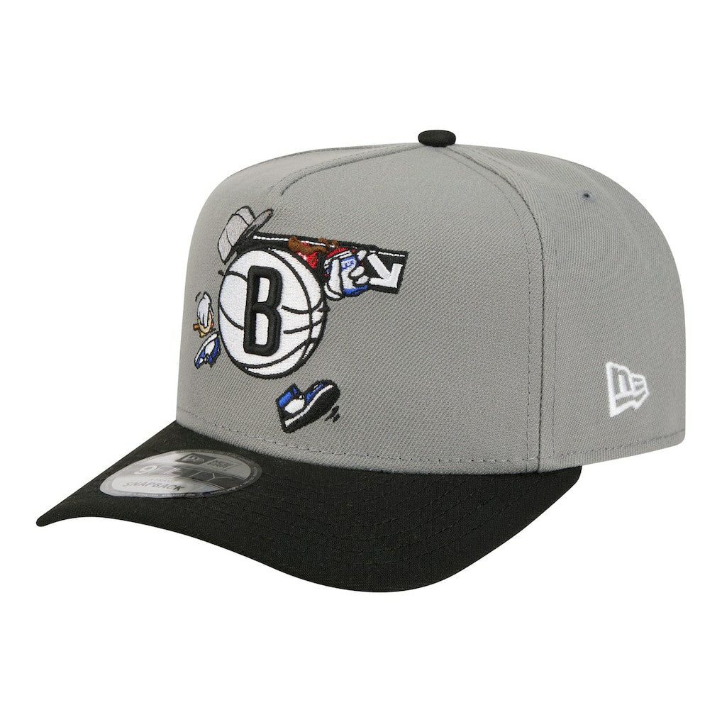 Brooklyn Nets Injection Cartoon Logo A-Frame 9FIFTY Adjustable Hat Gray - NBA
