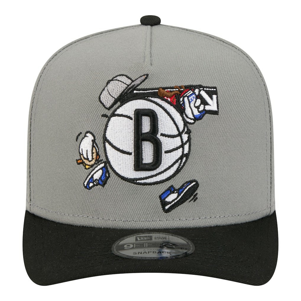 Brooklyn Nets Injection Cartoon Logo A-Frame 9FIFTY Adjustable Hat Gray - NBA