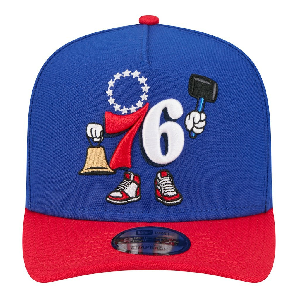 Philadelphia 76ers Injection Cartoon Logo A-Frame 9FIFTY Adjustable Hat Royal - NBA