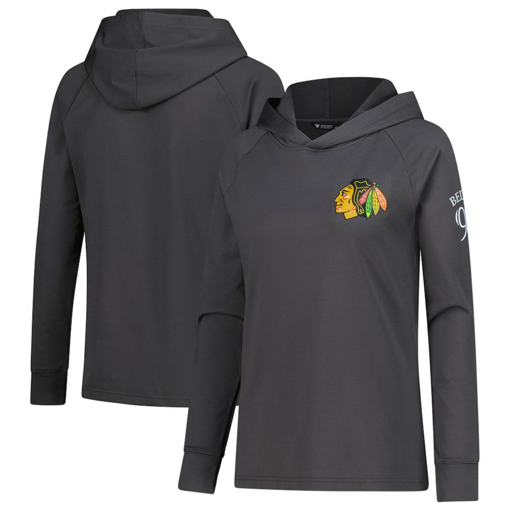 Connor Bedard Chicago Blackhawks Levelwear Women's Impression Name & Number Raglan Hoodie - Charcoal - NHL
