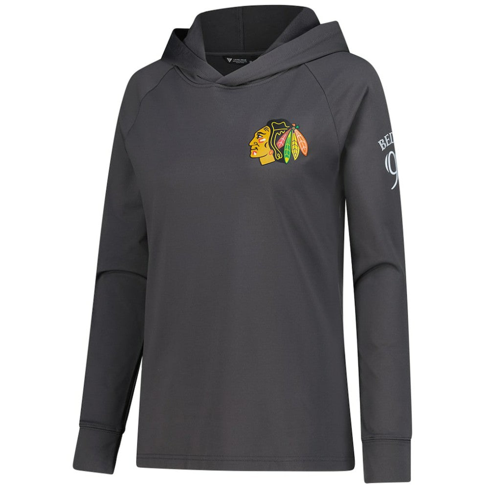 Connor Bedard Chicago Blackhawks Levelwear Women's Impression Name & Number Raglan Hoodie - Charcoal - NHL