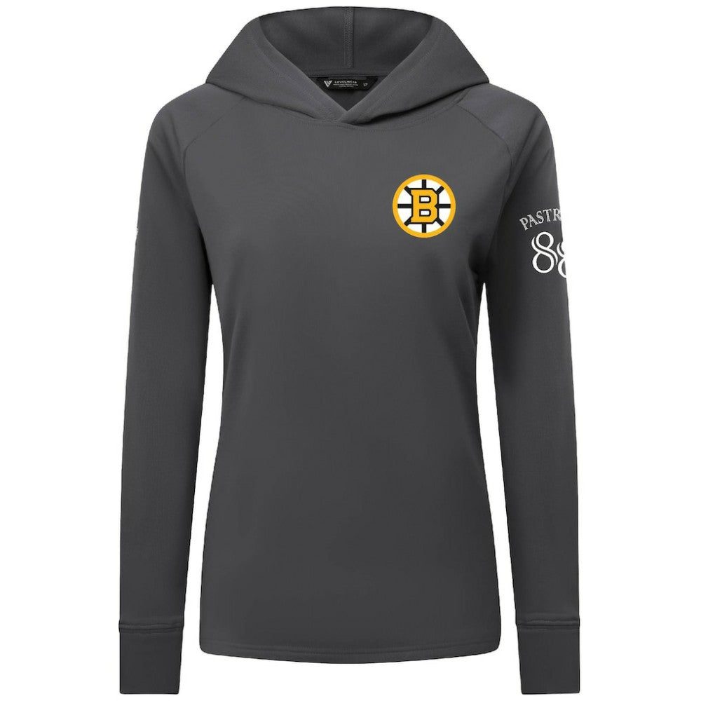 David Pastrnak Boston Bruins Levelwear Women's Impression Name & Number Raglan Hoodie - Charcoal - NHL