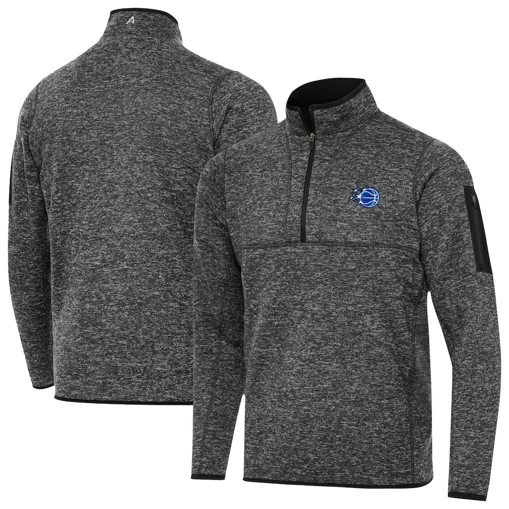 Orlando Magic Antigua New Logo Fortune Quarter-Zip Pullover Jacket Heather Black - NBA