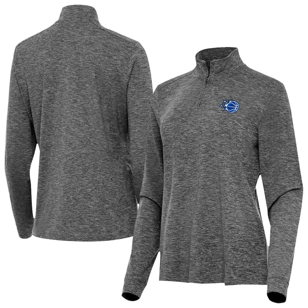 Orlando Magic Antigua Women's New Logo Mentor Long Sleeve Quarter-Zip Mock Polo Heather Black - NBA