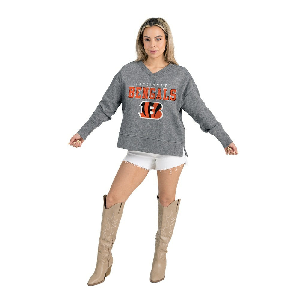 Cincinnati Bengals Gameday Couture Women's French Terry V-Neck Pullover Sweatshirt Gray | NFL