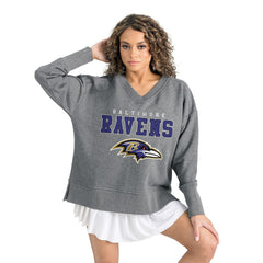 Baltimore Ravens Gameday Couture Women's French Terry V-Neck Pullover Sweatshirt Gray | NFL
