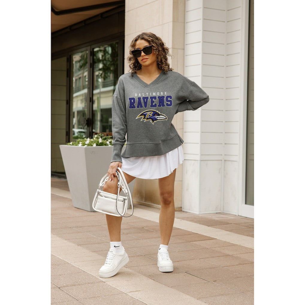 Baltimore Ravens Gameday Couture Women's French Terry V-Neck Pullover Sweatshirt Gray | NFL