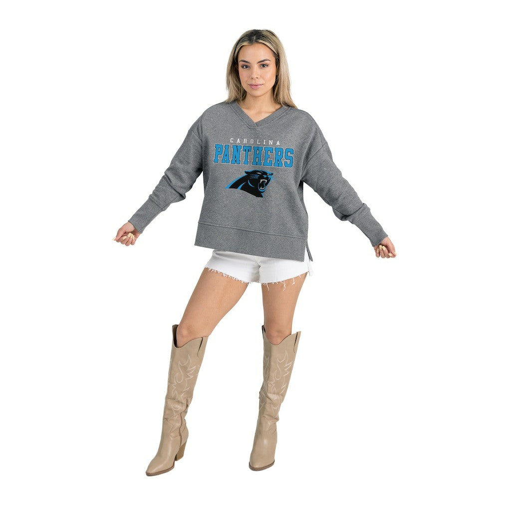 Carolina Panthers Gameday Couture Women's French Terry V-Neck Pullover Sweatshirt Gray | NFL