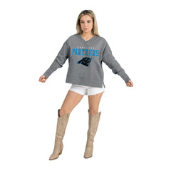 Carolina Panthers Gameday Couture Women's French Terry V-Neck Pullover Sweatshirt Gray | NFL