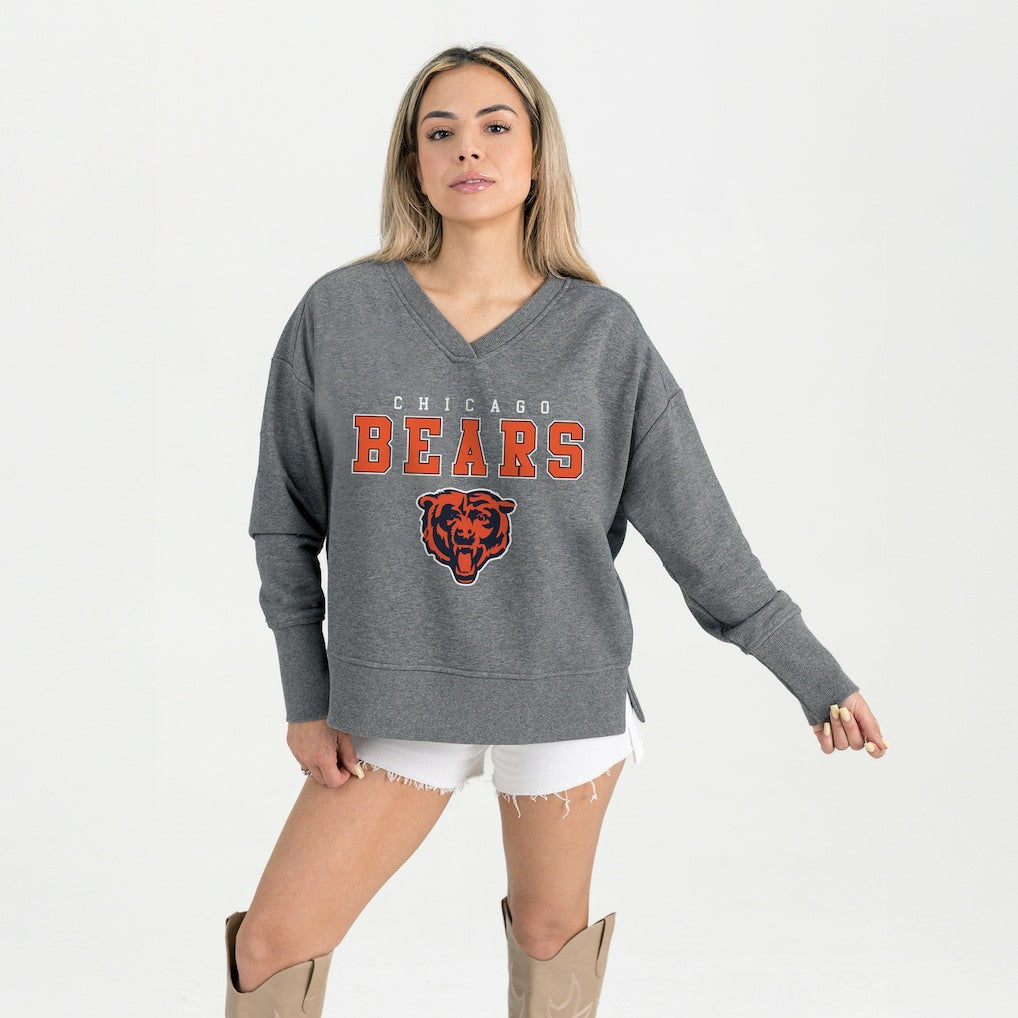 Chicago Bears Gameday Couture Women's French Terry V-Neck Pullover Sweatshirt Gray | NFL