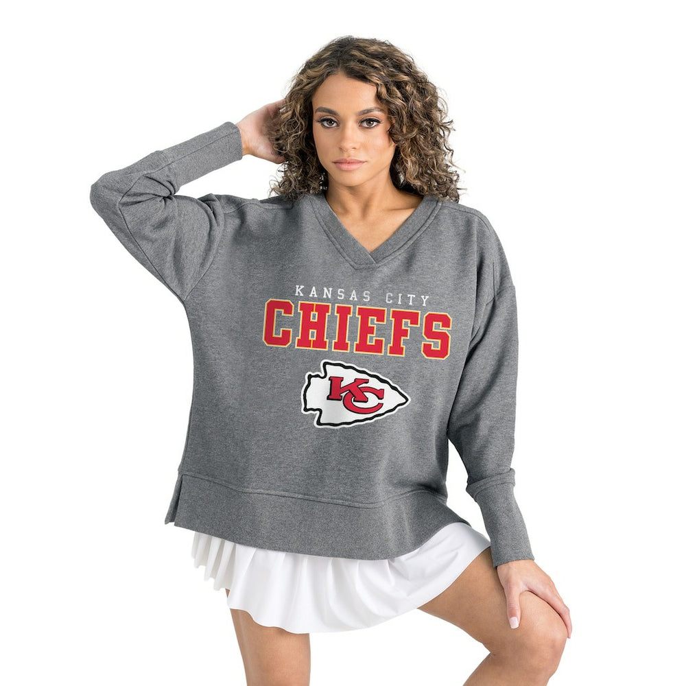 Kansas City Chiefs Gameday Couture Women's French Terry V-Neck Pullover Sweatshirt Gray | NFL