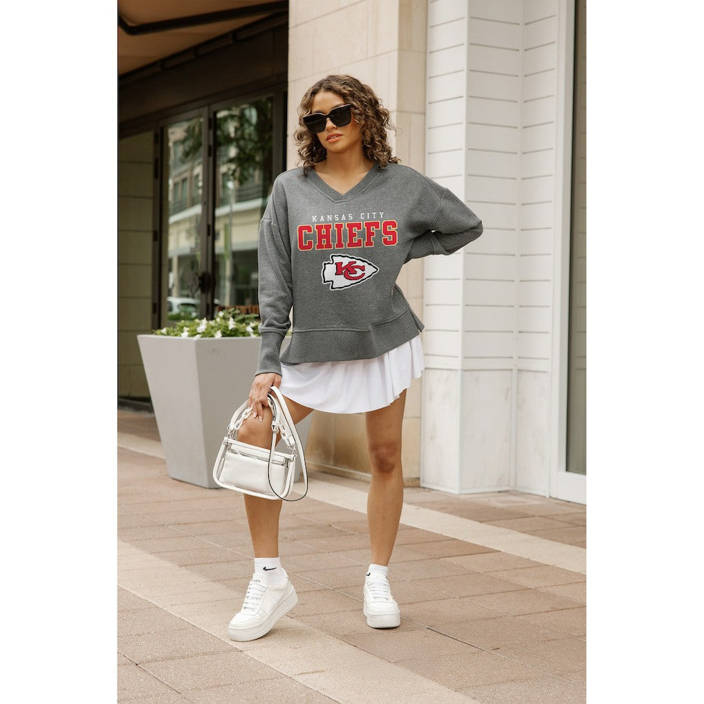 Kansas City Chiefs Gameday Couture Women's French Terry V-Neck Pullover Sweatshirt Gray | NFL
