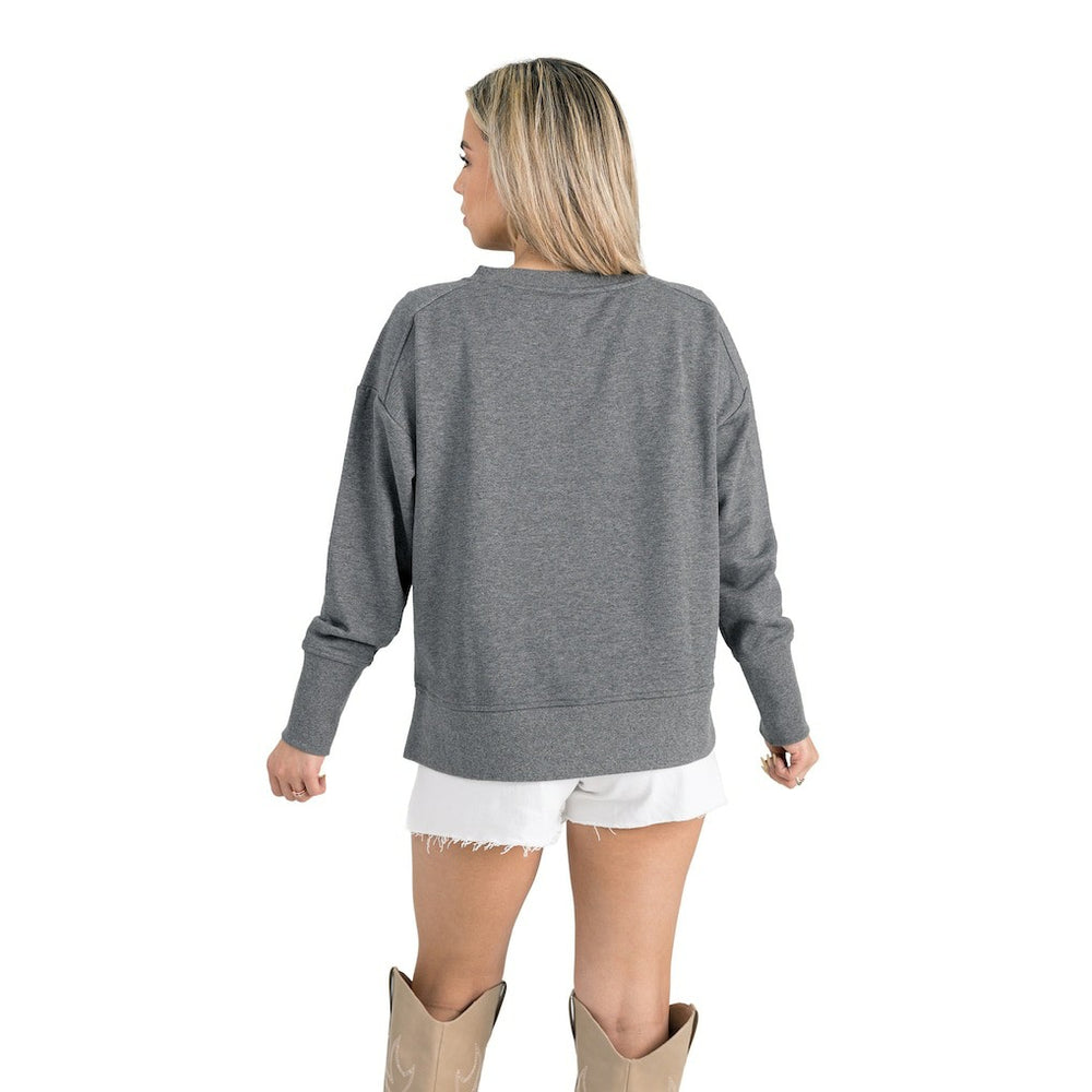 Las Vegas Raiders Gameday Couture Women's French Terry V-Neck Pullover Sweatshirt Gray | NFL