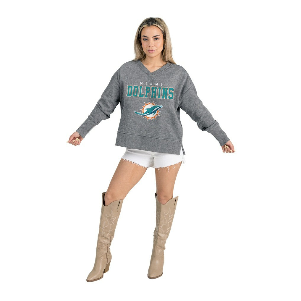 Miami Dolphins Gameday Couture Women's French Terry V-Neck Pullover Sweatshirt Gray | NFL
