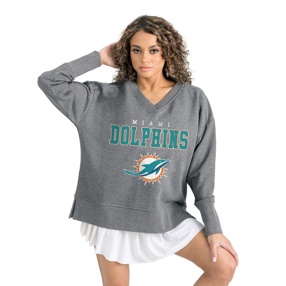 Miami Dolphins Gameday Couture Women's French Terry V-Neck Pullover Sweatshirt Gray | NFL