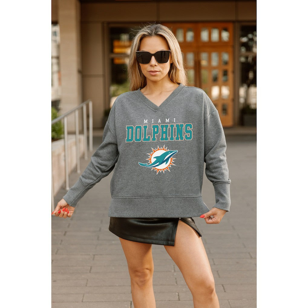 Miami Dolphins Gameday Couture Women's French Terry V-Neck Pullover Sweatshirt Gray | NFL