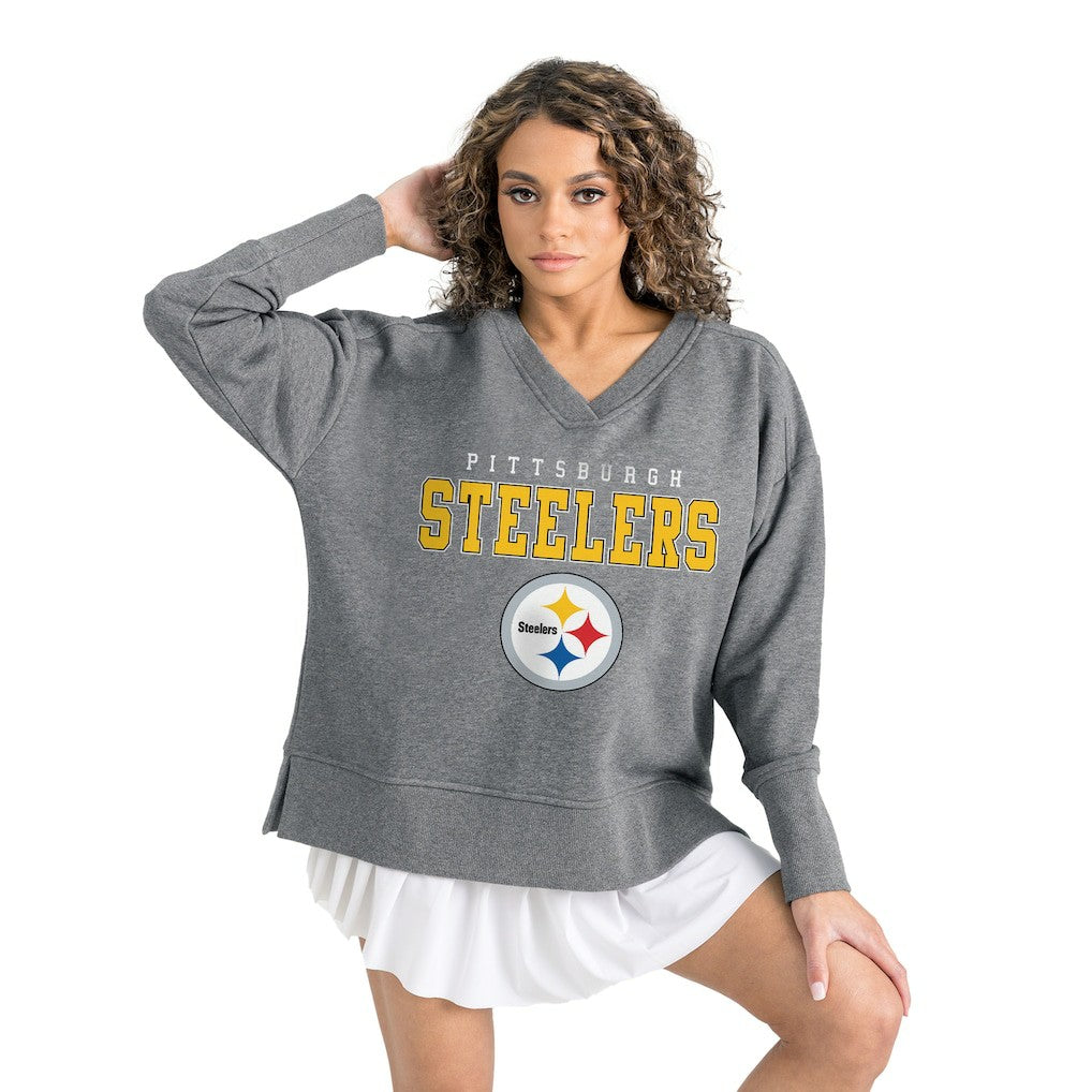 Pittsburgh Steelers Gameday Couture Women's French Terry V-Neck Pullover Sweatshirt Gray | NFL