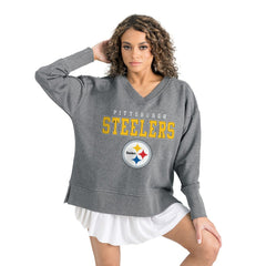 Pittsburgh Steelers Gameday Couture Women's French Terry V-Neck Pullover Sweatshirt Gray | NFL
