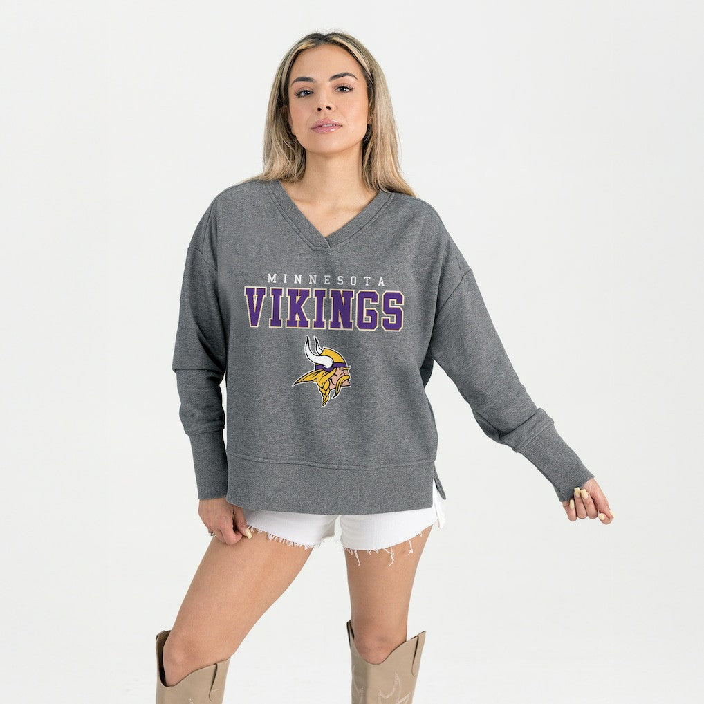 Minnesota Vikings Gameday Couture Women's French Terry V-Neck Pullover Sweatshirt Gray | NFL