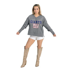 New York Giants Gameday Couture Women's French Terry V-Neck Pullover Sweatshirt Gray | NFL