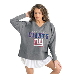 New York Giants Gameday Couture Women's French Terry V-Neck Pullover Sweatshirt Gray | NFL