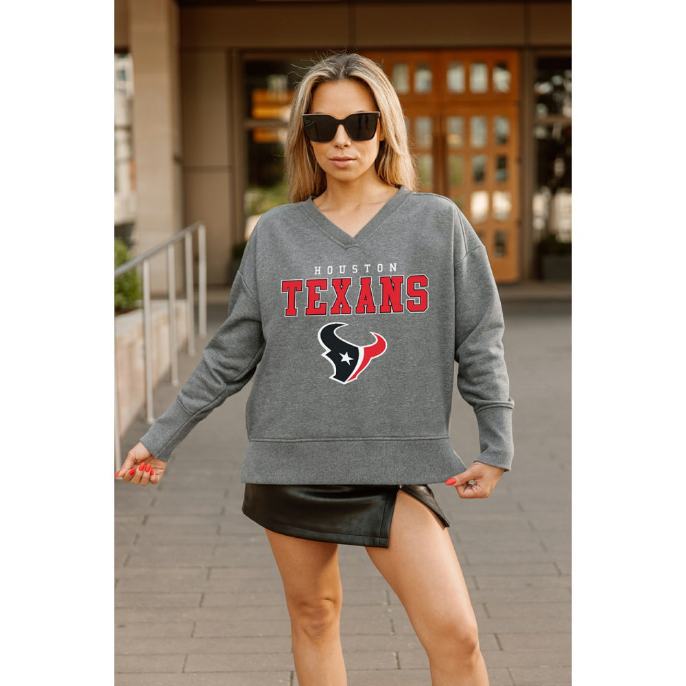 Houston Texans Gameday Couture Women's French Terry V-Neck Pullover Sweatshirt Gray | NFL