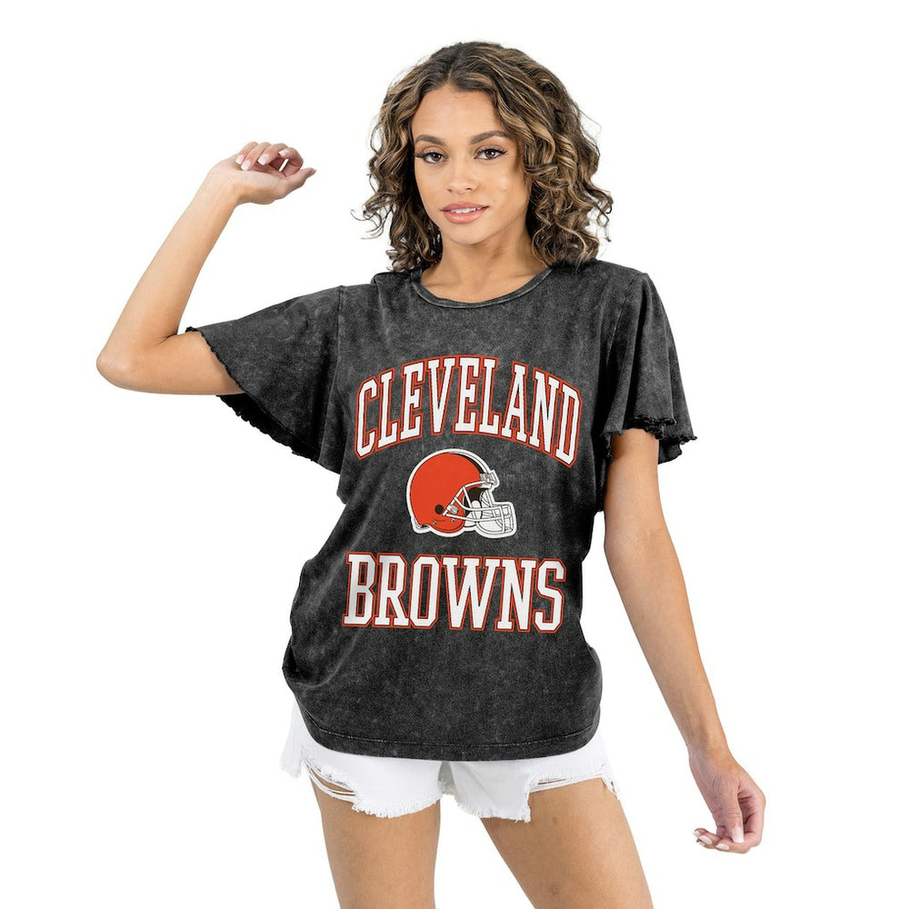 Cleveland Browns Gameday Couture Women's Relaxed Flutter Sleeve T-Shirt Black | NFL