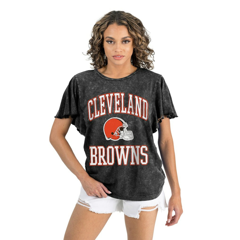 Cleveland Browns Gameday Couture Women's Relaxed Flutter Sleeve T-Shirt Black | NFL
