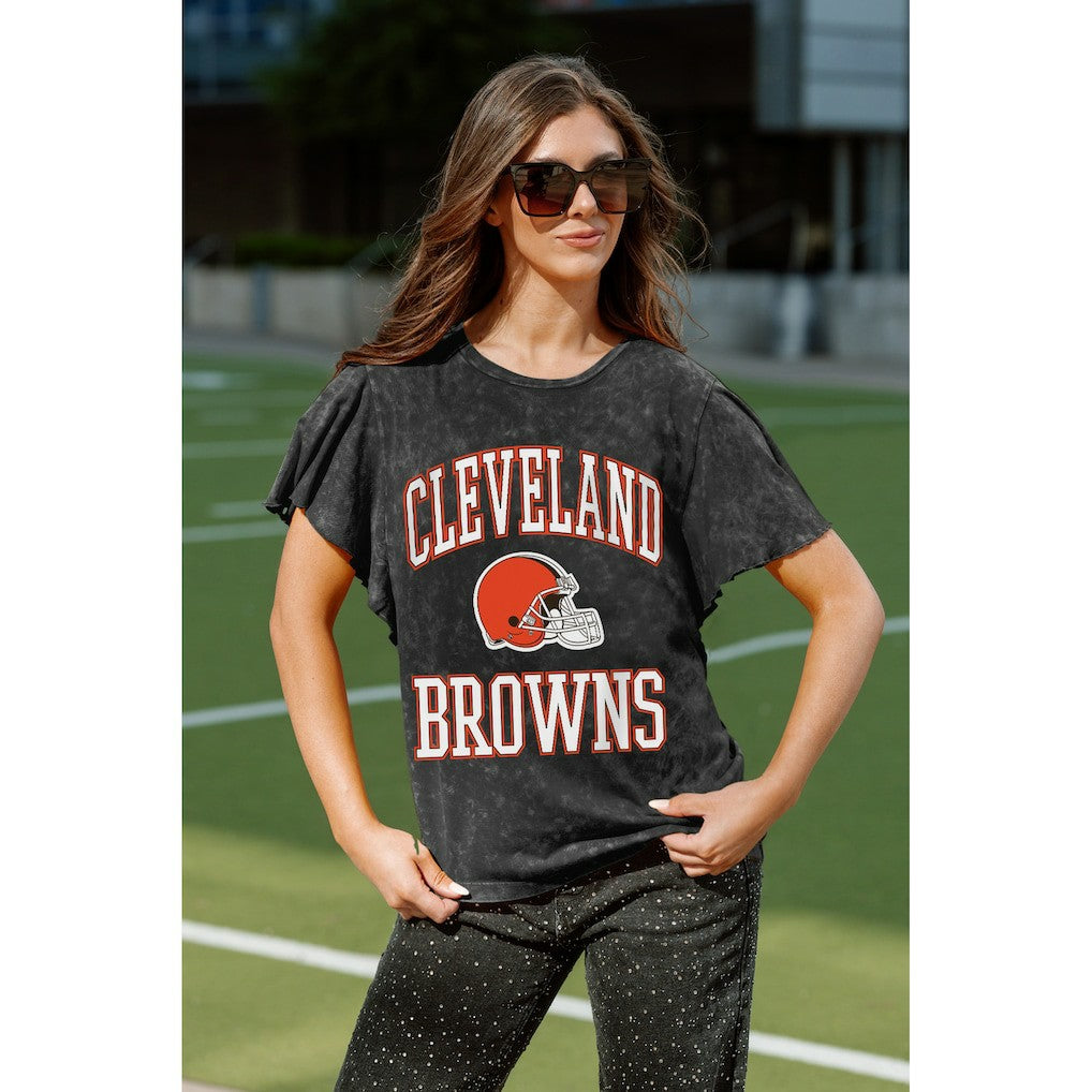 Cleveland Browns Gameday Couture Women's Relaxed Flutter Sleeve T-Shirt Black | NFL