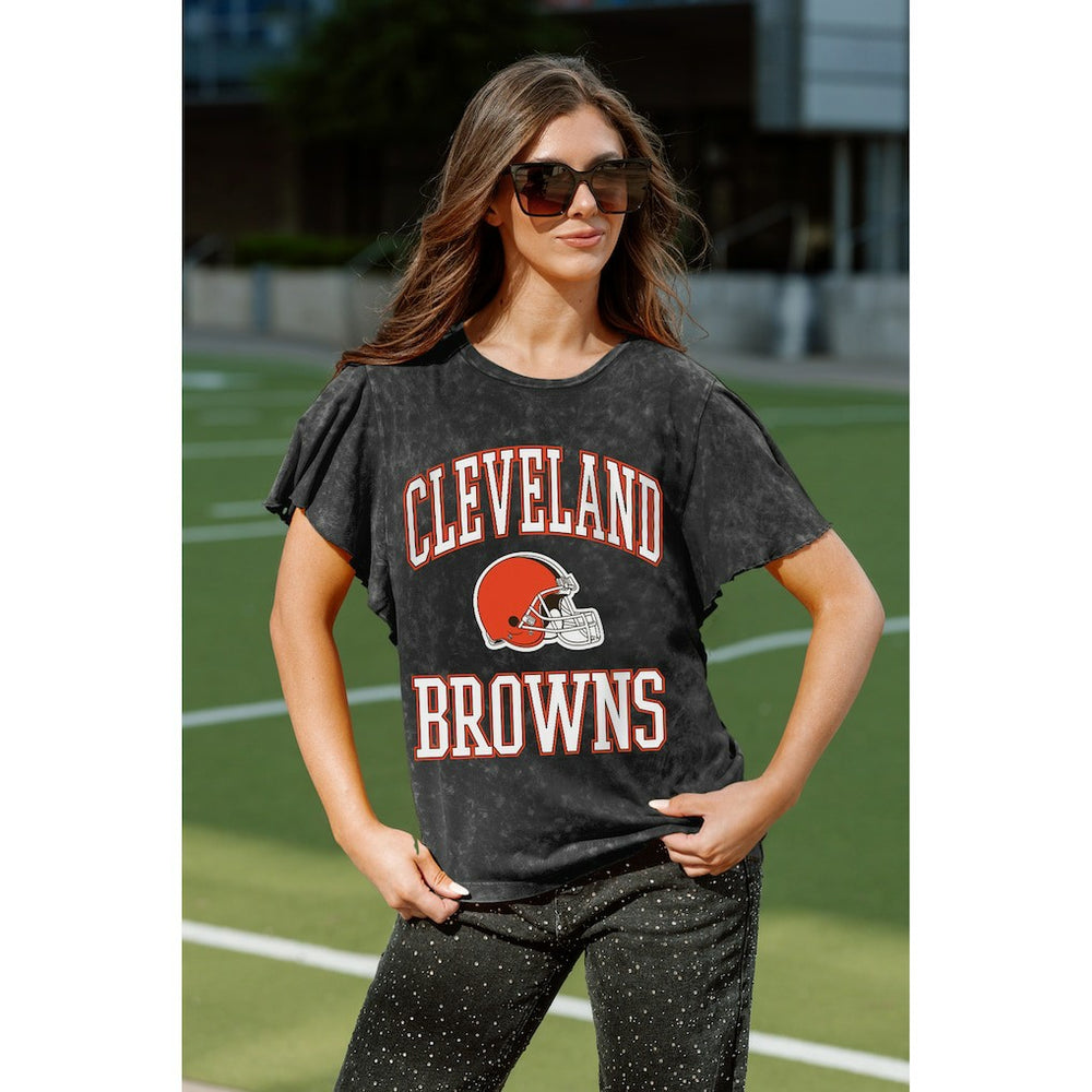 Cleveland Browns Gameday Couture Women's Relaxed Flutter Sleeve T-Shirt Black | NFL